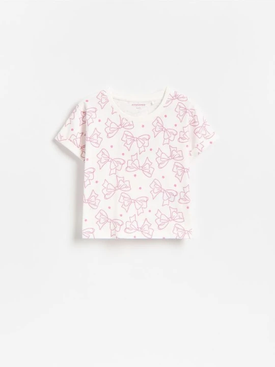 Zdjęcie produktu Reserved - Bawełniany t-shirt we wzory - złamana biel