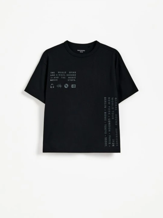 Zdjęcie produktu Reserved - Bawełniany t-shirt z aplikacją - czarny