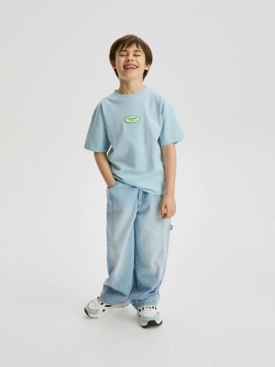 Zdjęcie produktu Reserved - Bawełniany t-shirt z aplikacją - jasnoniebieski