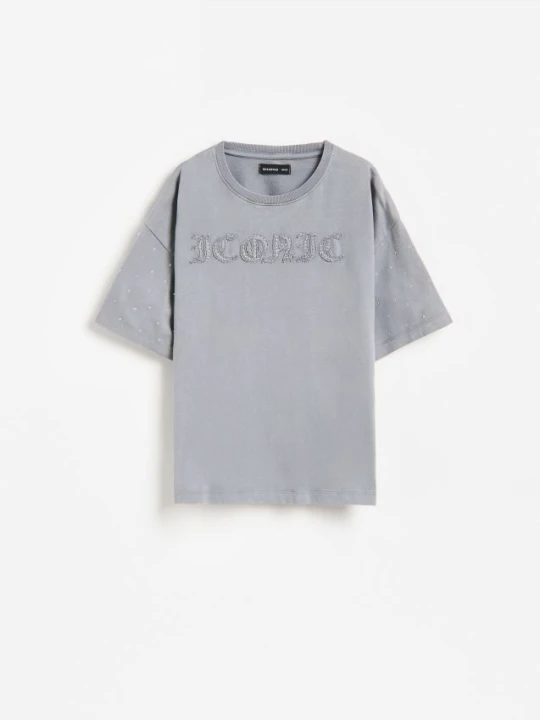 Zdjęcie produktu Reserved - Bawełniany t-shirt z aplikacjami - ciemnoszary