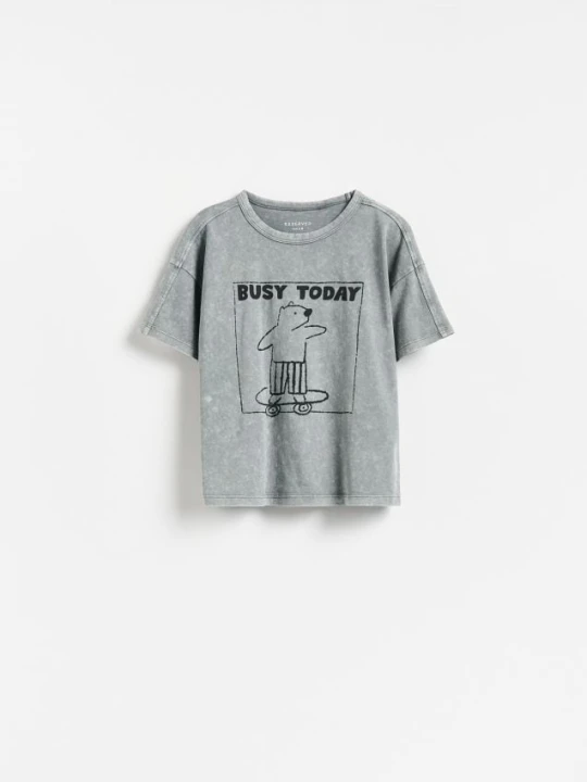 Zdjęcie produktu Reserved - Bawełniany t-shirt z efektem sprania - ciemnoszary