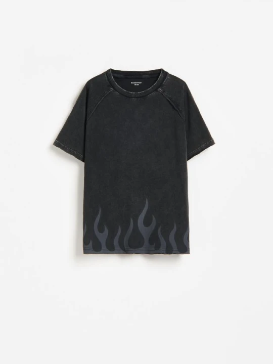 Zdjęcie produktu Reserved - Bawełniany t-shirt z efektem sprania - czarny
