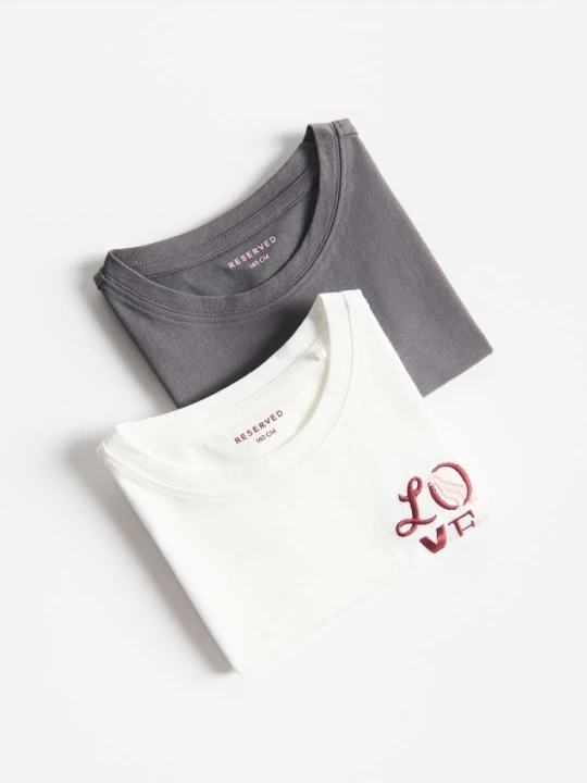 Zdjęcie produktu Reserved - Bawełniany t-shirt z haftem 2 pack - wielobarwny