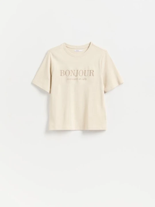 Zdjęcie produktu Reserved - Bawełniany t-shirt z haftem - beżowy