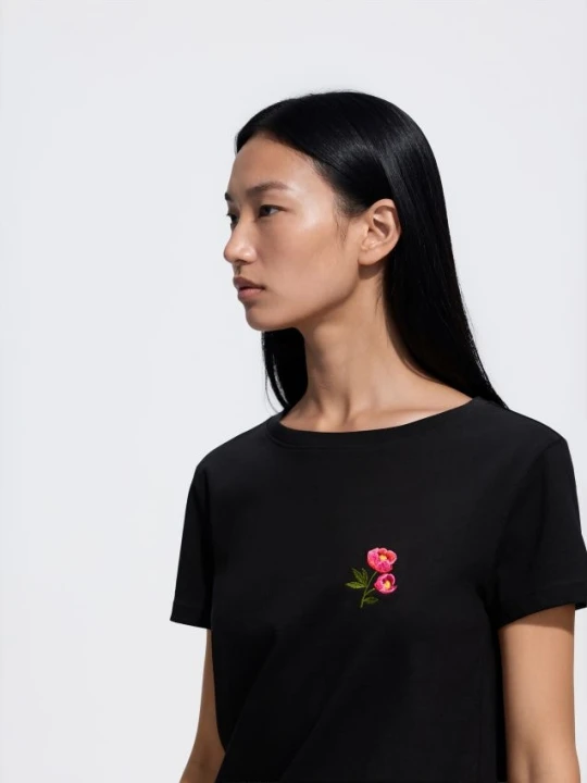 Zdjęcie produktu Reserved - Bawełniany T-shirt z haftem - czarny