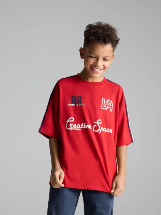 Zdjęcie produktu Reserved - Bawełniany t-shirt z nadrukami - czerwony