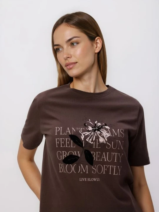 Zdjęcie produktu Reserved - Bawełniany t-shirt z nadrukiem - beżowy