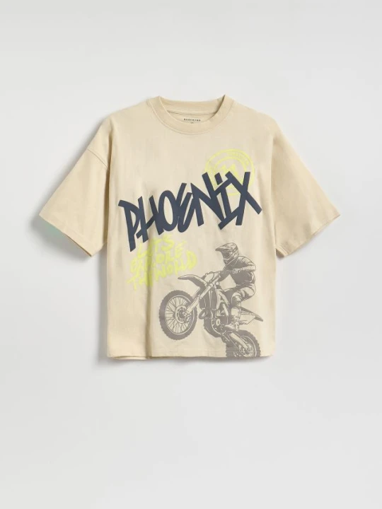 Zdjęcie produktu Reserved - Bawełniany t-shirt z nadrukiem - beżowy