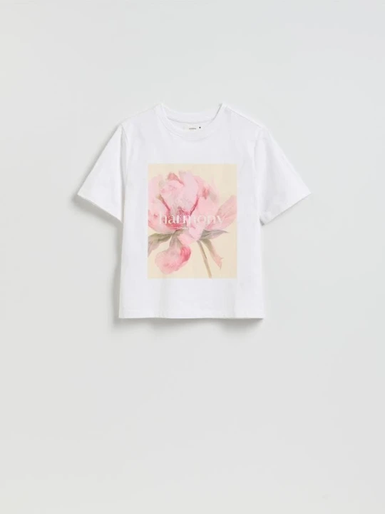 Zdjęcie produktu Reserved - Bawełniany t-shirt z nadrukiem - biały