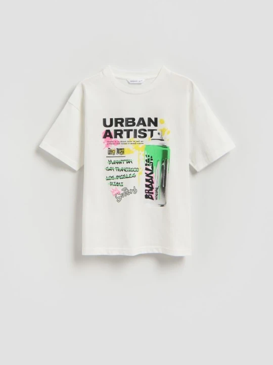Zdjęcie produktu Reserved - Bawełniany t-shirt z nadrukiem - biały
