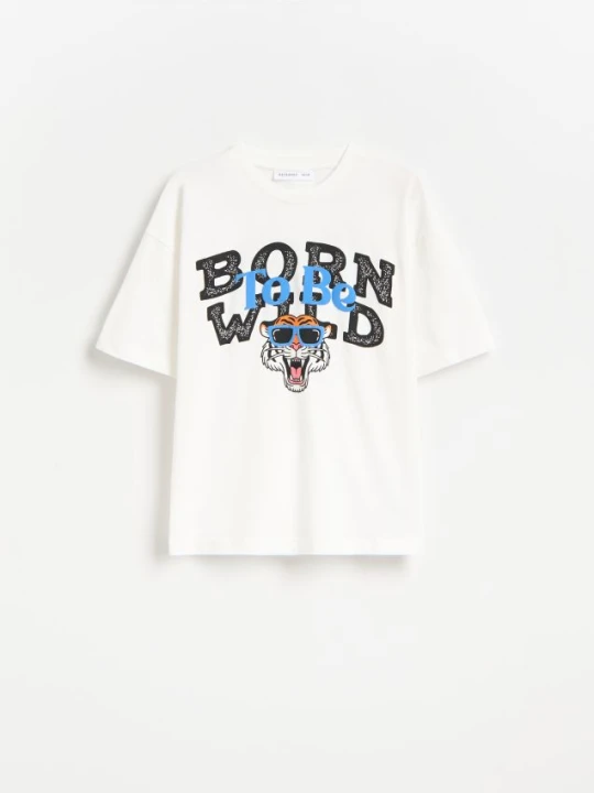 Zdjęcie produktu Reserved - Bawełniany t-shirt z nadrukiem - biały