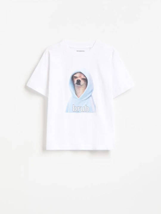 Zdjęcie produktu Reserved - Bawełniany t-shirt z nadrukiem - biały