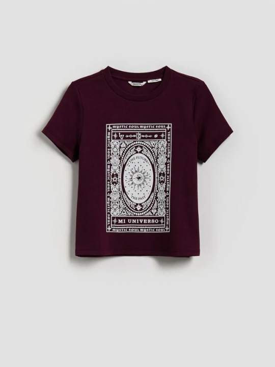 Zdjęcie produktu Reserved - Bawełniany t-shirt z nadrukiem - bordowy
