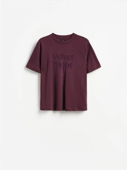 Zdjęcie produktu Reserved - Bawełniany t-shirt z nadrukiem - bordowy