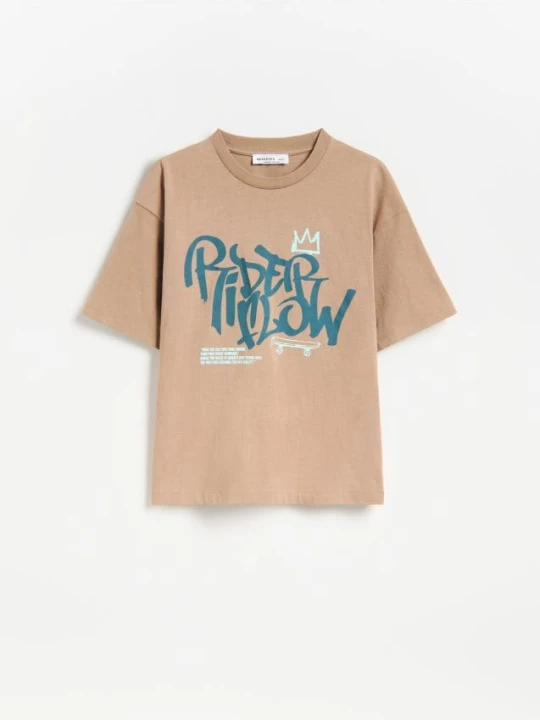 Zdjęcie produktu Reserved - Bawełniany t-shirt z nadrukiem - brązowy