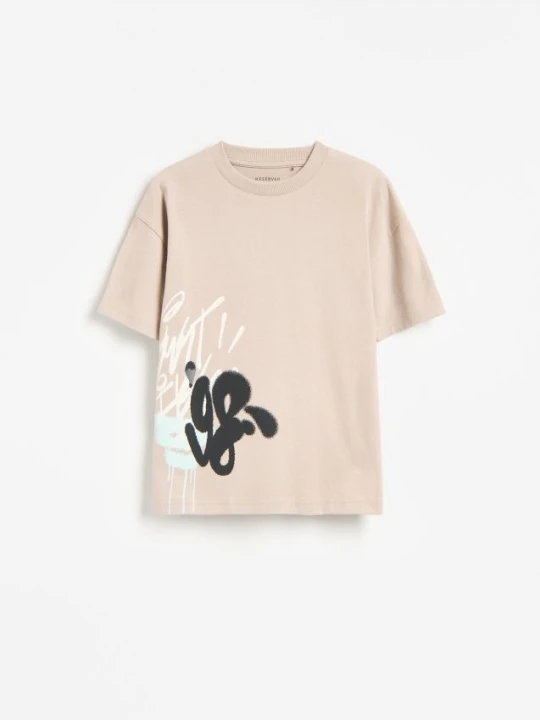 Zdjęcie produktu Reserved - Bawełniany t-shirt z nadrukiem - brązowy