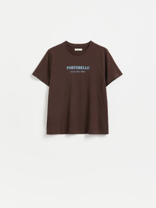 Zdjęcie produktu Reserved - Bawełniany t-shirt z nadrukiem - ciemnobrązowy