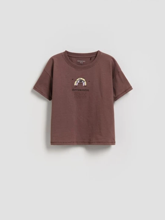 Zdjęcie produktu Reserved - Bawełniany t-shirt z nadrukiem - ciemnofioletowy