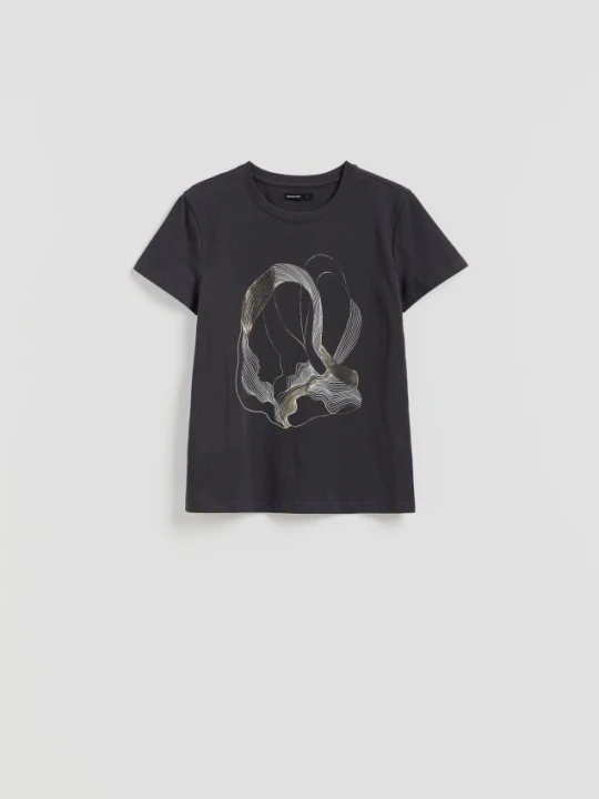 Zdjęcie produktu Reserved - Bawełniany t-shirt z nadrukiem - ciemnoszary