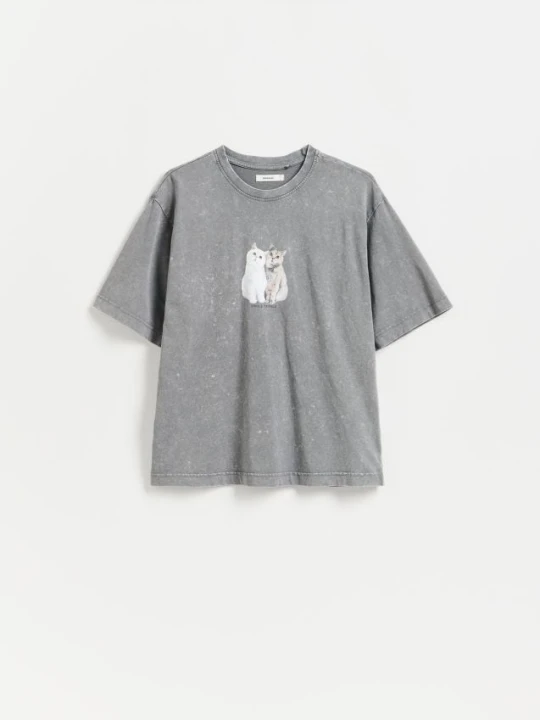 Zdjęcie produktu Reserved - Bawełniany t-shirt z nadrukiem - ciemnoszary