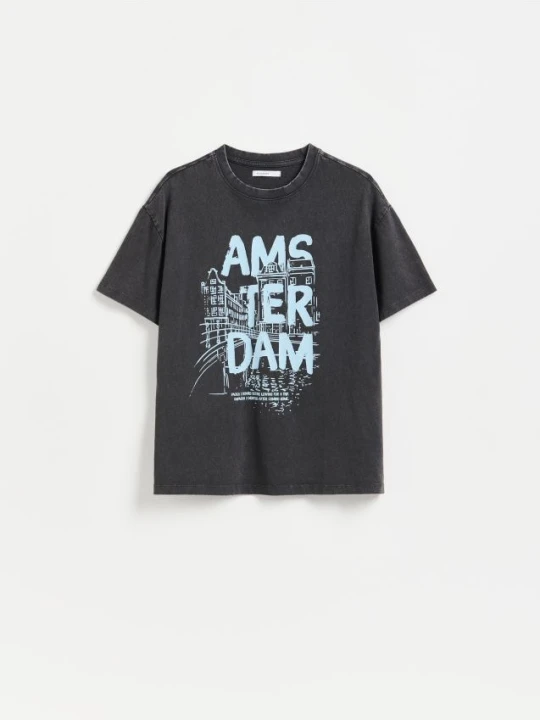 Zdjęcie produktu Reserved - Bawełniany t-shirt z nadrukiem - ciemnoszary