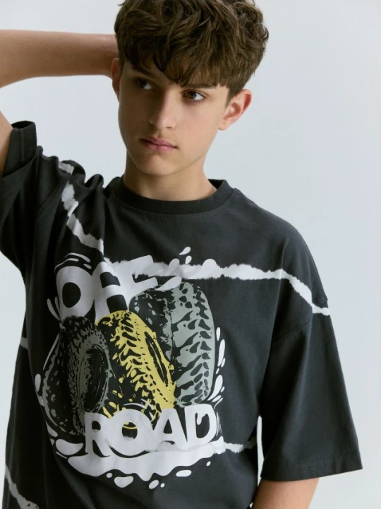 Zdjęcie produktu Reserved - Bawełniany t-shirt z nadrukiem - ciemnoszary