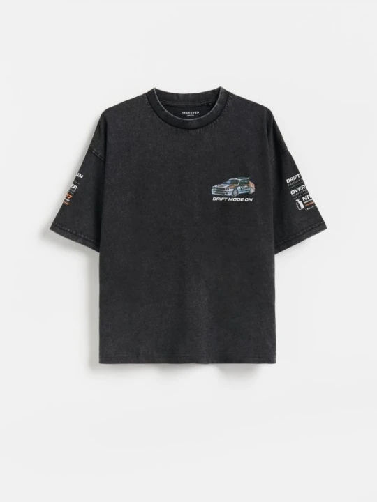 Zdjęcie produktu Reserved - Bawełniany t-shirt z nadrukiem - ciemnoszary