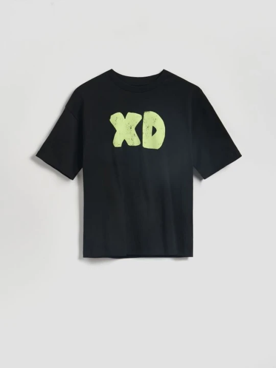 Zdjęcie produktu Reserved - Bawełniany t-shirt z nadrukiem - czarny