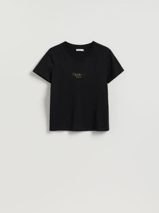 Zdjęcie produktu Reserved - Bawełniany t-shirt z nadrukiem - czarny