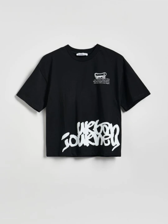 Zdjęcie produktu Reserved - Bawełniany t-shirt z nadrukiem - czarny