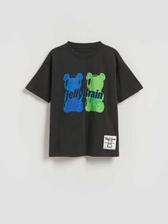 Zdjęcie produktu Reserved - Bawełniany t-shirt z nadrukiem - czarny