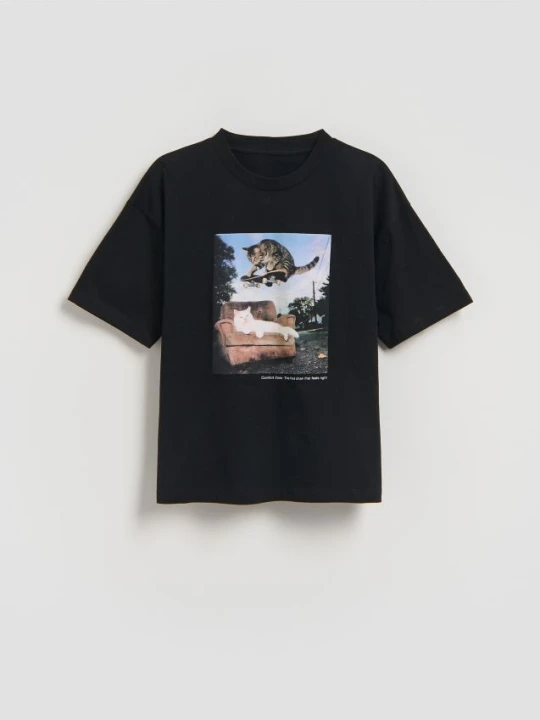 Zdjęcie produktu Reserved - Bawełniany t-shirt z nadrukiem - czarny