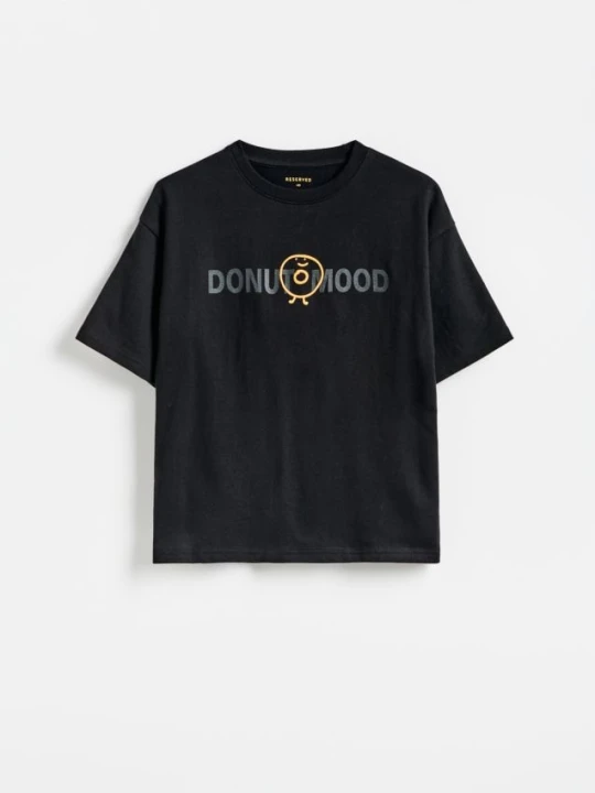Zdjęcie produktu Reserved - Bawełniany t-shirt z nadrukiem - czarny