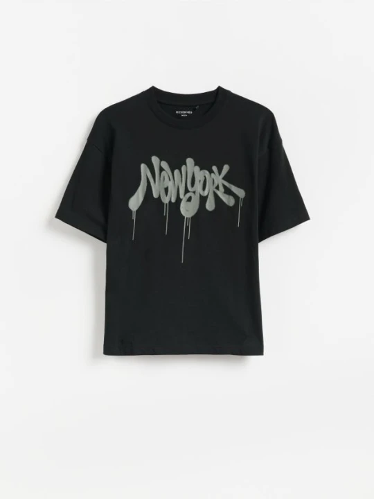 Zdjęcie produktu Reserved - Bawełniany t-shirt z nadrukiem - czarny