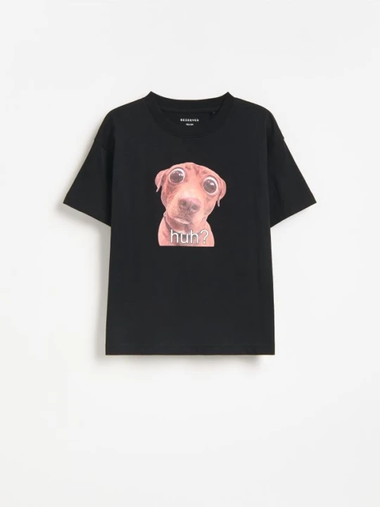 Zdjęcie produktu Reserved - Bawełniany t-shirt z nadrukiem - czarny