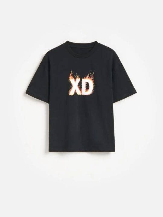 Zdjęcie produktu Reserved - Bawełniany t-shirt z nadrukiem - czarny