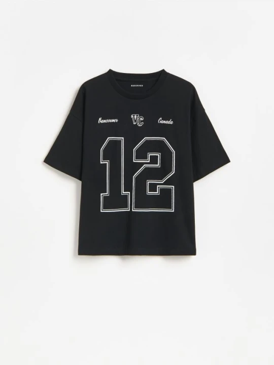 Zdjęcie produktu Reserved - Bawełniany t-shirt z nadrukiem - czarny