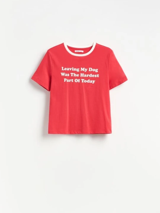 Zdjęcie produktu Reserved - Bawełniany t-shirt z nadrukiem - czerwony