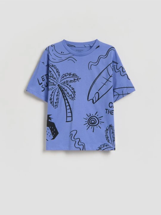 Zdjęcie produktu Reserved - Bawełniany t-shirt z nadrukiem - fioletowy