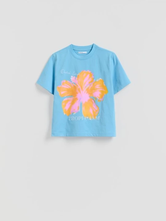 Zdjęcie produktu Reserved - Bawełniany t-shirt z nadrukiem - jasnoniebieski