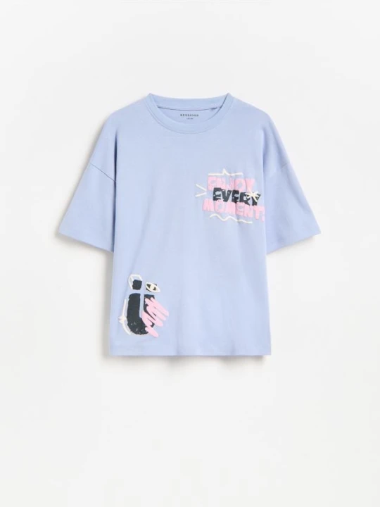 Zdjęcie produktu Reserved - Bawełniany t-shirt z nadrukiem - jasnoniebieski