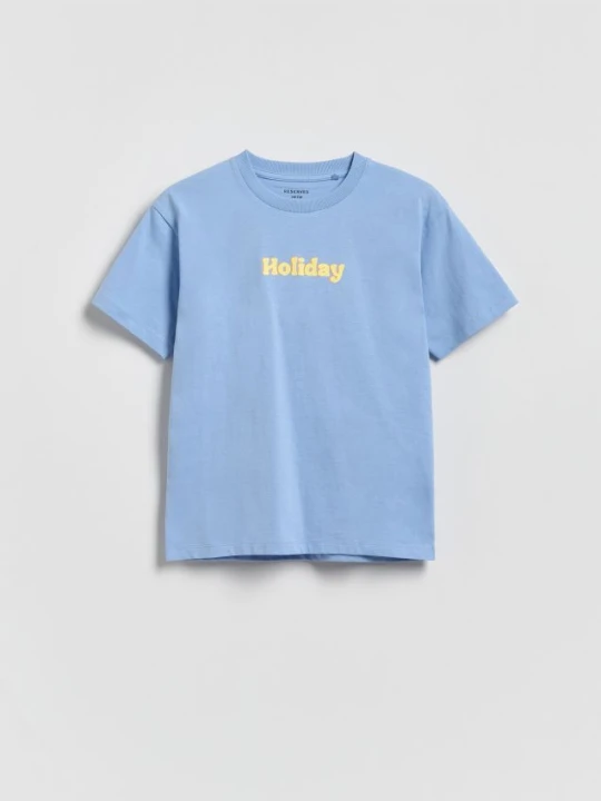 Zdjęcie produktu Reserved - Bawełniany t-shirt z nadrukiem - jasnoniebieski