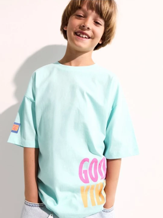 Zdjęcie produktu Reserved - Bawełniany t-shirt z nadrukiem - jasnoniebieski