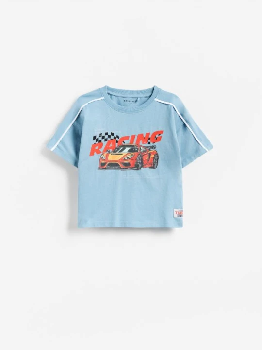Zdjęcie produktu Reserved - Bawełniany t-shirt z nadrukiem - jasnoniebieski