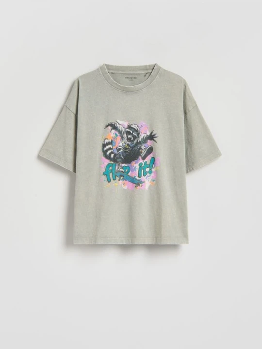 Zdjęcie produktu Reserved - Bawełniany t-shirt z nadrukiem - jasnoszary