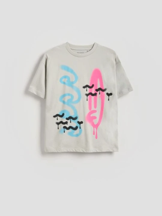 Zdjęcie produktu Reserved - Bawełniany t-shirt z nadrukiem - jasnoszary