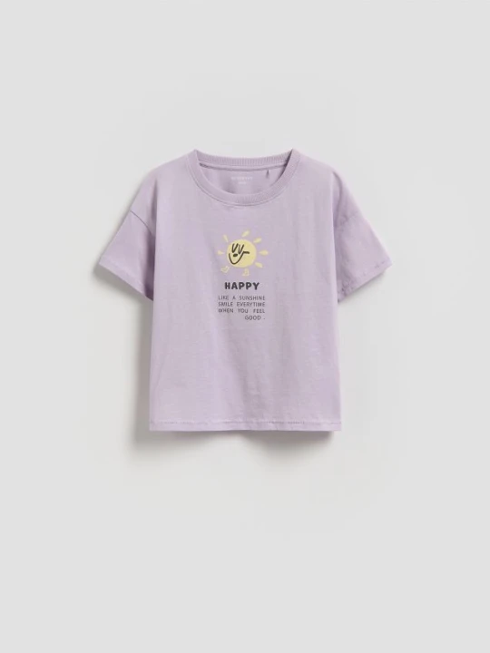 Zdjęcie produktu Reserved - Bawełniany t-shirt z nadrukiem - lawendowy