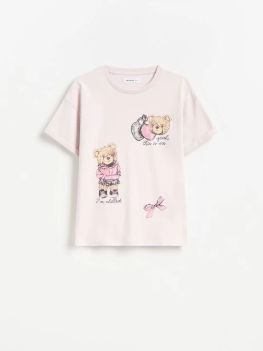 Zdjęcie produktu Reserved - Bawełniany t-shirt z nadrukiem - lawendowy