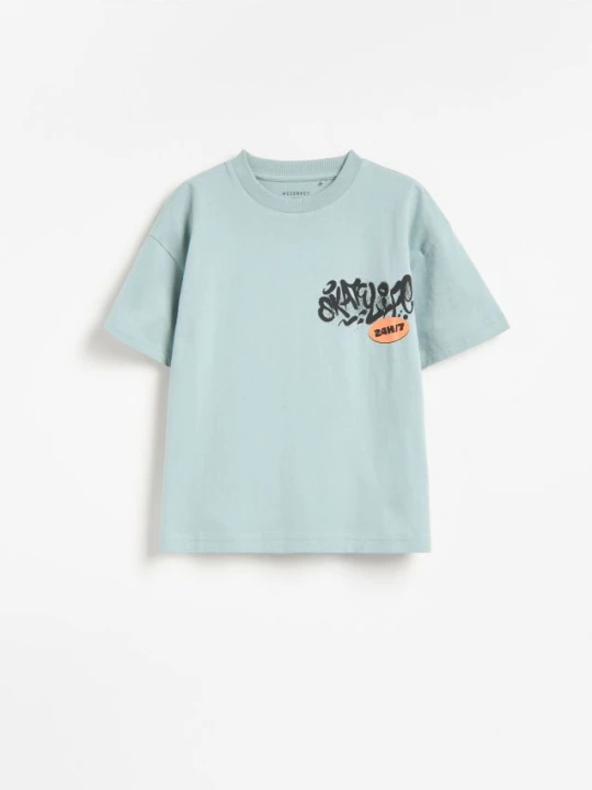 Zdjęcie produktu Reserved - Bawełniany t-shirt z nadrukiem - miętowy