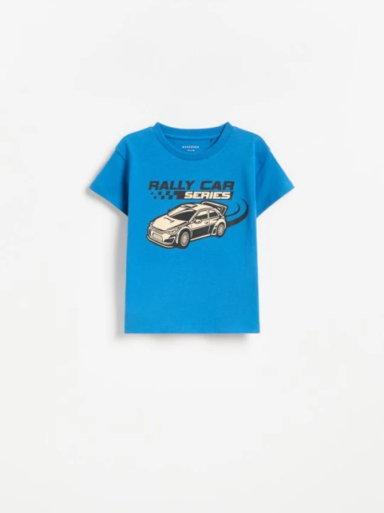 Zdjęcie produktu Reserved - Bawełniany t-shirt z nadrukiem - niebieski